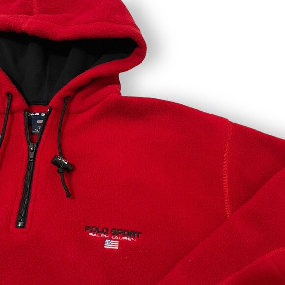 Polo Ralph Lauren Sport Sherpa Hooded Sweatshirt Made In USA Red Men's Size XL - Picture 1 of 8